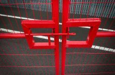 Bouwhekdeur dubbele voertuig deur - anti-climb rood