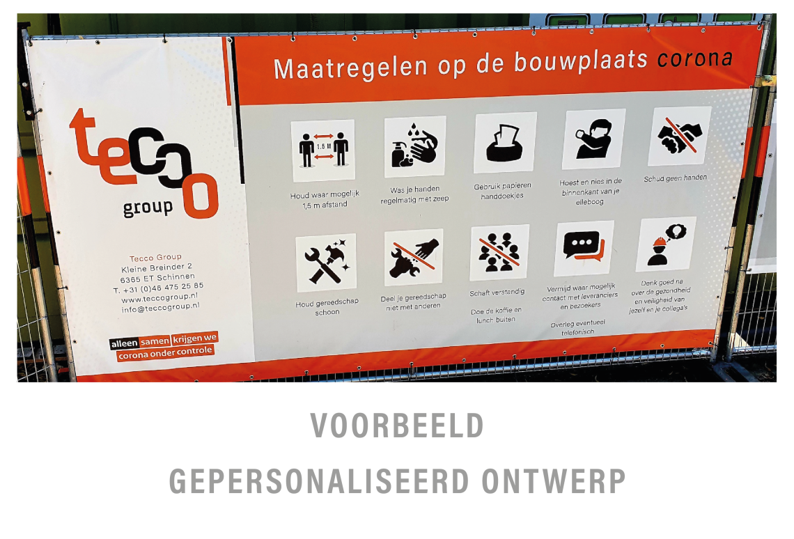 Voorbeeld | Gepersonaliseerde Bouwhekbanner - Bouwplaats Maatregelen